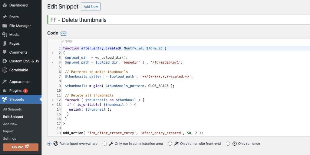 Formidable Forms disable image thumbnail generation