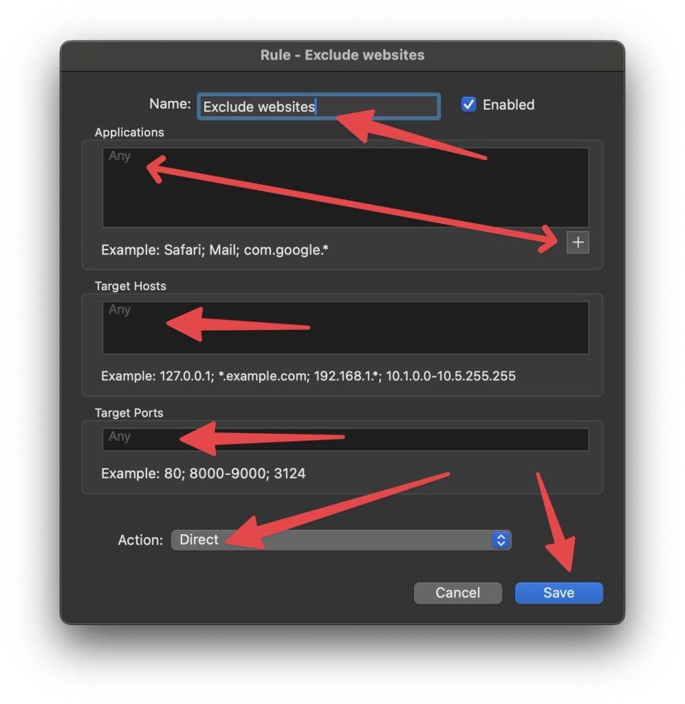 Proxifier exclude app and website